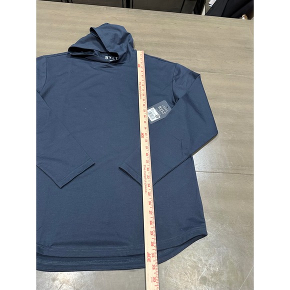 BYLT Signature Hooded Drop-Cut Long Sleeve Navy Shirt XL MTLS0153-404 NWT - Picture 2 of 12